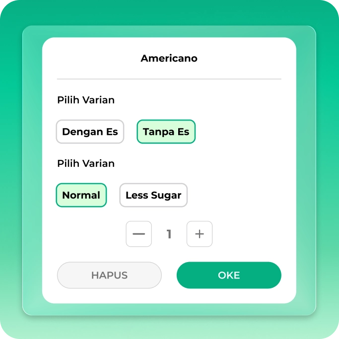 Atur Varian Ukuran, Level Gula, dan Es